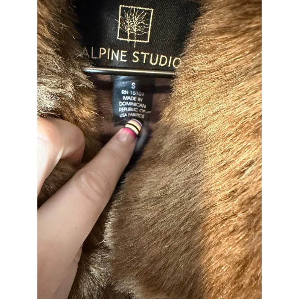 Alpine Studio Womens Faux Fur Coat Brown Mid Length Jacket Small Mob Wife Y2K